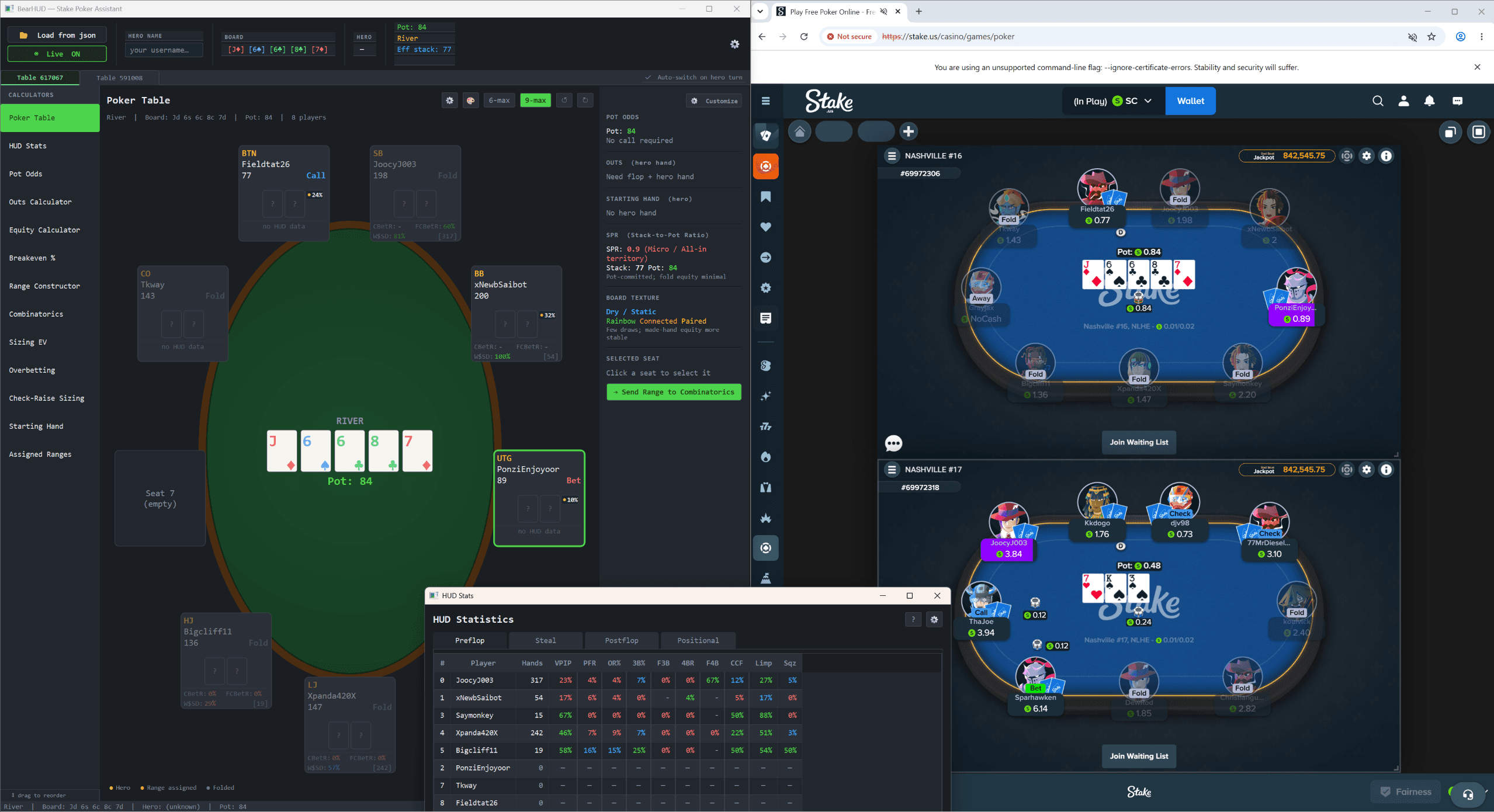 BearHUD live HUD overlay showing real-time player stats at the table